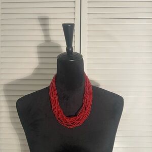 AU FIL DE TEMPS Bohemian Vintage Ethnic 30 Strand Coral Beaded Necklace 27 cm